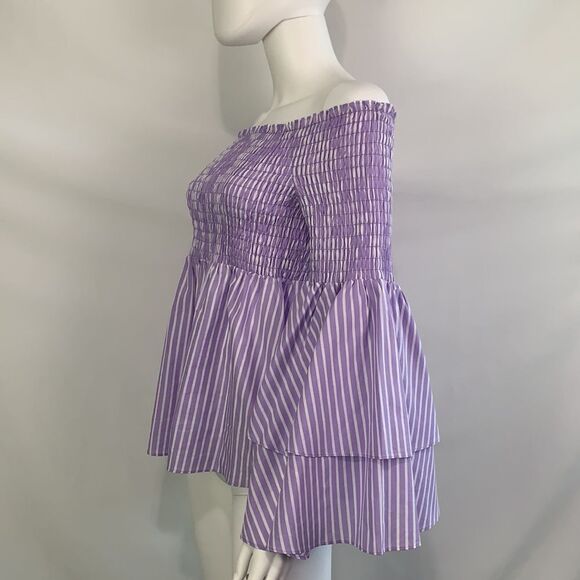 L’AGENCE lilac striped off shoulder top - Picture 4 of 7